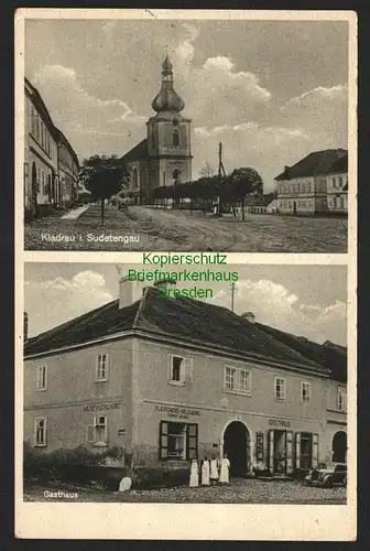 146421 AK Kladrau i. Sudetengau um 1930 Kladruby Gasthaus Fleischerei Selcherei