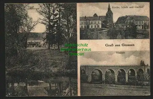 146138 AK Grossen bei Hartha um 1920 Kirche Schule Gasthof Rittergut Viadukt