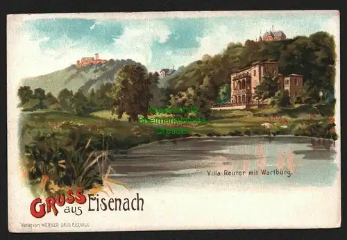 143741 AK Litho Eisenach Villa Reuter  mit Wartburg um 1900