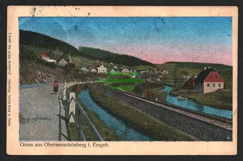 143378 AK Oberneuschönberg i. Erzgeb. Lunakarte 1913 Häuser an der Bahnstrecke