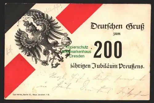 143235 AK Berlin 1901 Deutschen Gruss zum 200 jährigen Jubiläum Preußens