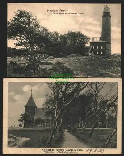 142882 2 AK Ostseebad Prerow  Darß 1923 Kirche Leuchtturm Darsser