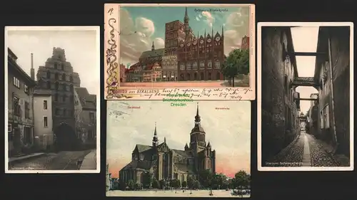 142847 4 AK Stralsund 1901 Litho Rathaus Nicolaikirche Marienkirche Semlower Tor