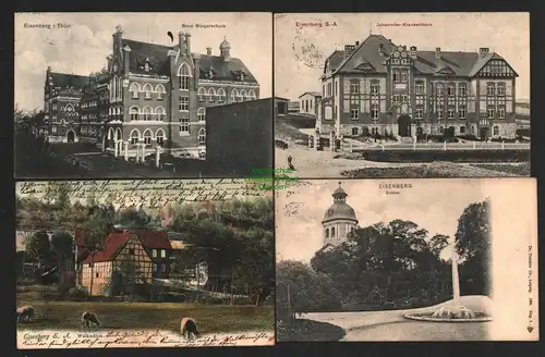 142444 4 AK Eisenberg S.-A Johanniter Krankenhaus 1907 Schloss Neue Bürgerschule