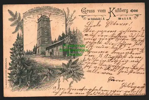 142386 AK Gruß vom Kuhberg bei Schönheide i. E. 1906 Prinz Georg Turm