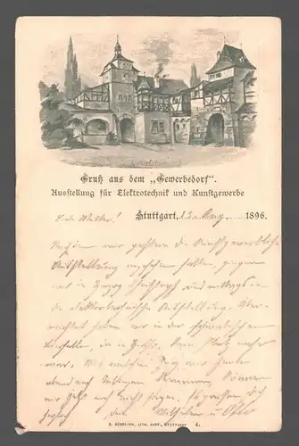 141814 AK Stuttgart 1896 Privatganzsache Ausstellung Elektrotechnik Kunstgewerbe