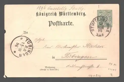 141814 AK Stuttgart 1896 Privatganzsache Ausstellung Elektrotechnik Kunstgewerbe