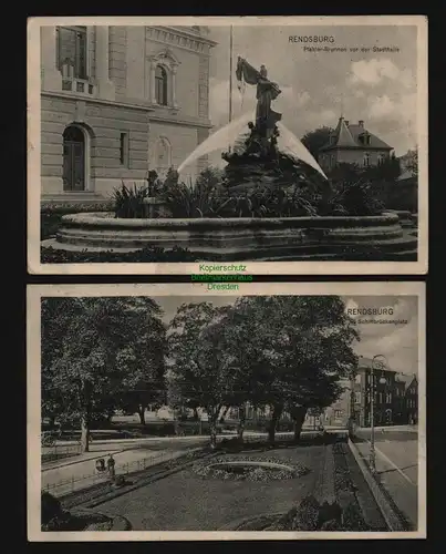 134465 2 AK Rendsburg Pfahler Brunnen vor der Stadthalle 1911 Schiffbrückenplatz