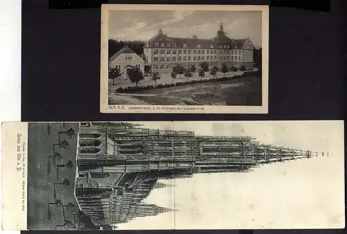 130079 2 AK Ulm a. D. Münster Klappkarte Wagnerschule Lazarett 1917