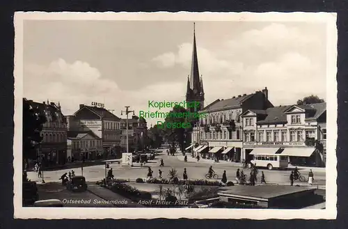 129127 AK Ostseebad Swinemünde Platz Capitol Kirche Glas Porzellan Geschäft 1941
