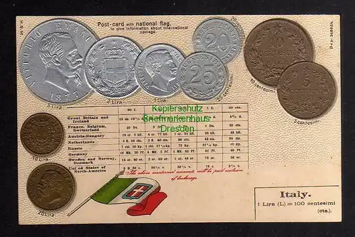 128312 AK Münzprägekarte Italien Italy Fahne Flagge um 1905 Lira