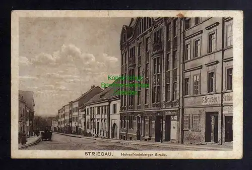 127934 AK Striegau um 1920 Hohenfriedeberger Str. Lederhandlung Kohn F. Schäfer