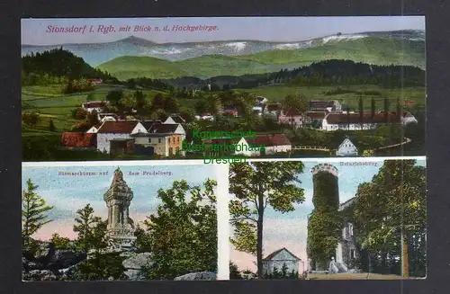 127404 AK Stonsdorf Riesengebirge um 1910 Bismarckturm Prudelberg Heinrichsburg