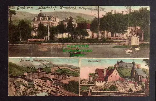 127581 AK Kulmbach Gasthof Mönchshof Brauerei Plassenburg Volksgarten um 1915