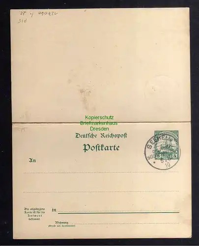 127060 Ganzsache Deutsch Südwestafrika Doppelkarte Seeheim 1910 P 15 blanko