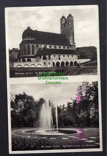 126381 AK Beuthen O.-S. Bytom um 1935 Fotokarte ST. Barbara Kirche Stadtpark