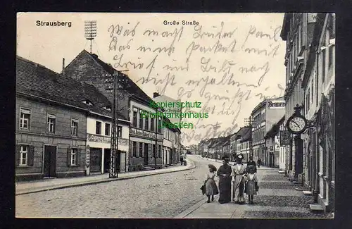 125913 AK Strausberg Große Straße Bäckerei Cigarren Brauerei Uhrmacher um 1915