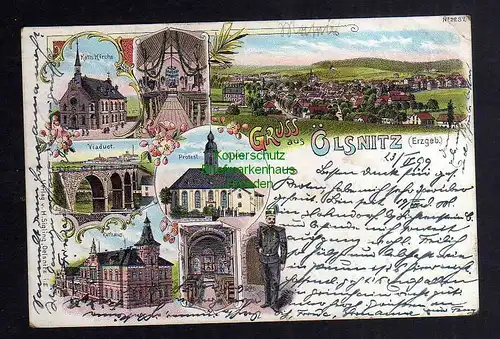 125821 AK Oelsnitz im Erzgebirge Litho 1899 Kirche Viaduct Rathaus Bergmann