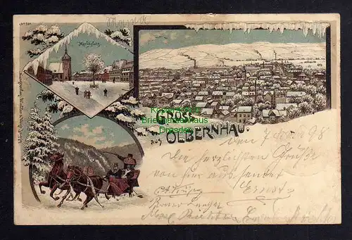 125809 AK Olbernhau 1898 Winterlitho Schlitten Pferde Markt Schnee