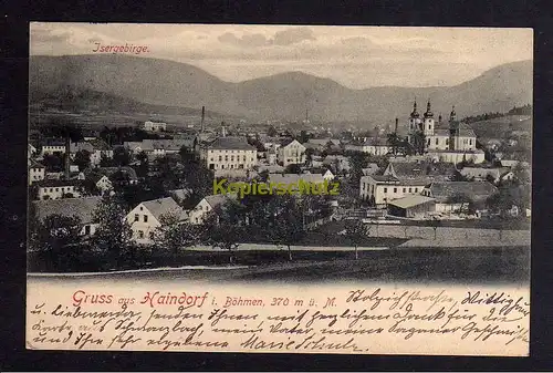 120391 AK Haindorf in Böhmen Panorama Kirchen Isergebirge
