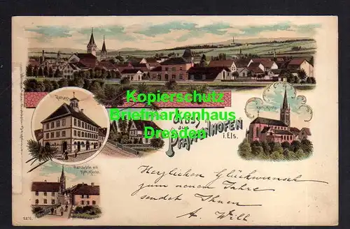 119376 AK Pfaffenhofen im Elsaß Litho 1898 Rathaus Waltsbrücke Kath. Kirche