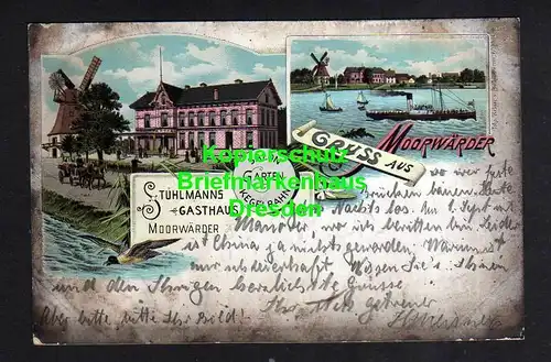 118773 AK Moorwerder Wilhelmsburg 1900 Gasthaus Stühlmann Litho Windmühle Mole H