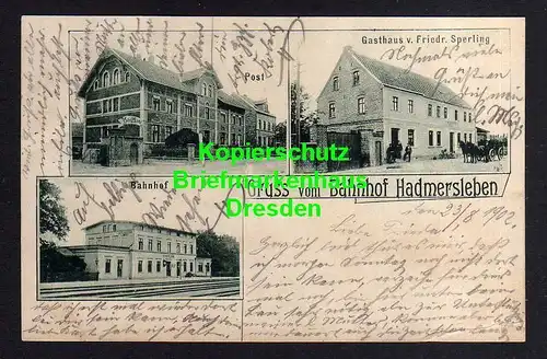 116423 AK Hadmersleben 1902 Bahnhof Post Gasthaus v. Friedr. Sperling