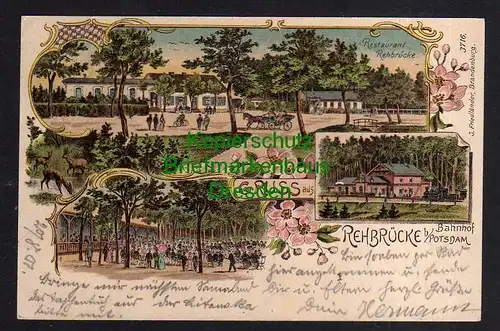 117257 AK Rehbrücke bei Potsdam Litho Restaurant Bahnhof 1901 mit altem Preussen