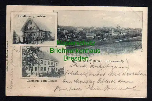 117253 AK Peterzell Schwarzwald Gasthaus zum Löwen Landhaus J. Adrion 1902