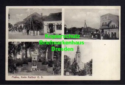 115828 AK Makau Kr. Ratibor O.S. um 1935 Kirche Kriegerdenkmal Dorfstraße