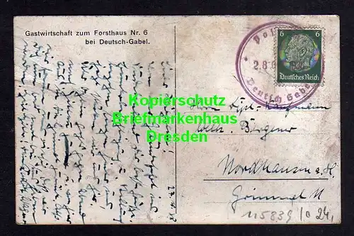 115839 AK Deutsch Gabel 1938 Gastwirtschaft zum Forsthaus Nr. 6 Notstempel