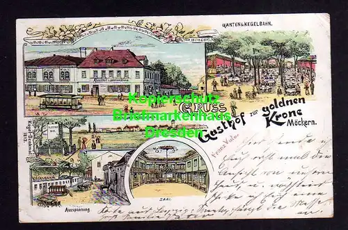 116012 AK Möckern Litho 1901 Gasthof zur Goldnen Krone Garten Kegelbahn Straßenb