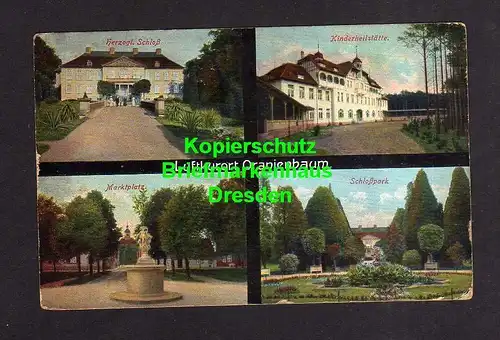 114175 AK Oranienbaum 1916 Schloß Marktplatz Kinderheilstätte Schloßpark