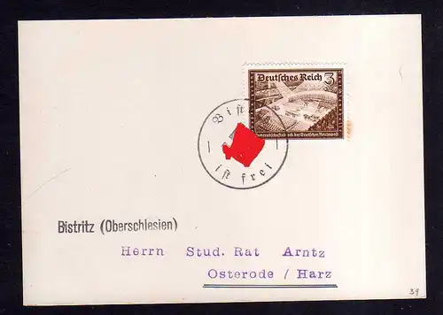 113387 Karte Bistritz Oberschlesien Erinnerungsstempel .. ist frei Notstempel 19