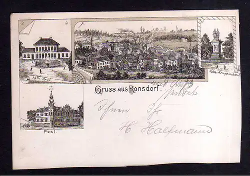 112244 AK Ronsdorf Wuppertal um 1900 Rathaus Post Federlitho Panorama