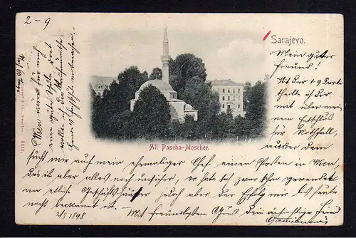 110916 AK Sarajevo Ali Pascha Moschee 1898 Mostar K.u.K. Militärpost 13