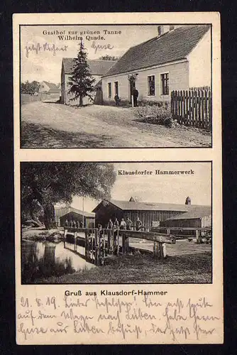 109450 AK Klausdorf Hammer 1919 Wpr. Gasthof zur grünen Tanne Klausdorfer Hammer