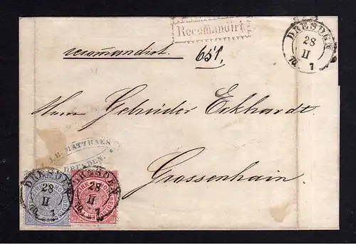 105278 NDP Dresden Einschreiben Recomandirt 1870 nach Großenhain