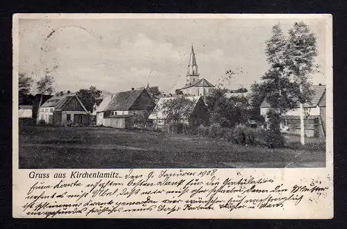 102991 AK Kirchenlamitz 1908 Kirche Dorf Wohnhäuser nach Dörflas b. Marktredwitz