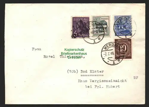 h6078 SBZ Handstempel Bezirk 41 Werdau Brief 7.7.48 nach Bad Elster