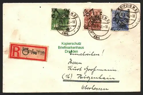 h6006 SBZ Handstempel Bezirk 27 Leipzig 22 R-Brief 26.6.48 Einschreiben
