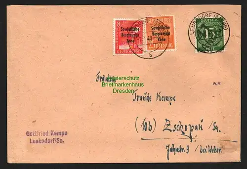 h5856 SBZ Handstempel Bezirk 41 Zschopau Brief Ziffer 15 II Leubsdorf7.7.48