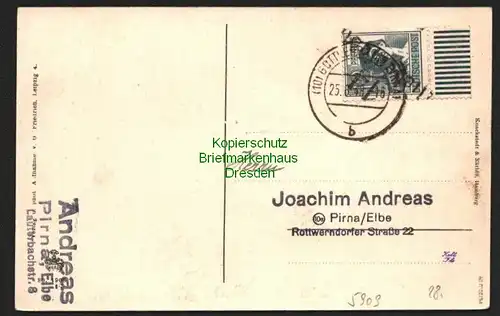 h5909 SBZ Handstempel Bezirk 14 Niedersedlitz Postkarte 25.6.48 Gottleuba