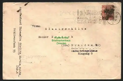 h5905 SBZ Handstempel Bezirk 14 Görlitz Brief 24 Pfg. 30.6.48