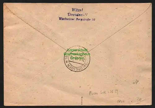 h5806 SBZ Handstempel Bezirk 14 Dresden Brief Einschreiben Kempe MiF Zehnfach