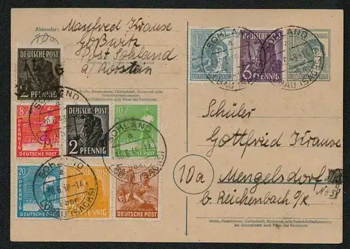 h5346 SBZ Handstempel Bezirk 14 Postkarte Görlitz Zweigpostamt Sohland Rotstein