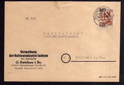 h407 Brief Vorderseite Handstempel Bezirk 41 Netzschkau 5.7.48 Reichenbach Recht