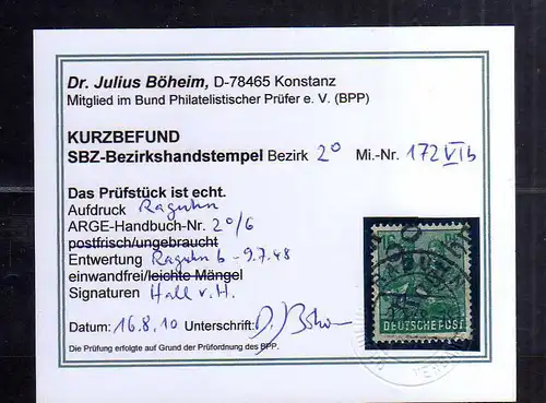 h3176 SBZ Bezirkshandstempel Bezirk 2° Raguhn 16 Pfg. Voll-o 9.7.48 Befund BPP