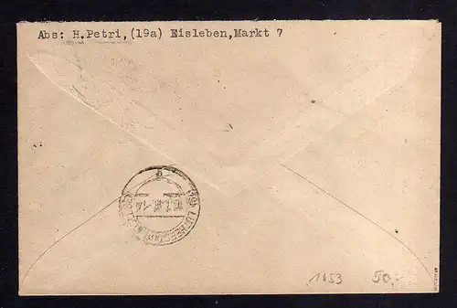 h1653 Handstempel Bezirk 20 Trauerbrief Eisleben rot Volkstedt Erdeborn gepr. M