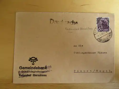 h1032 Brief Handstempel Bezirk 41 Radiumbad Oberschlema 6 Pfg. Drucksache Bedarf